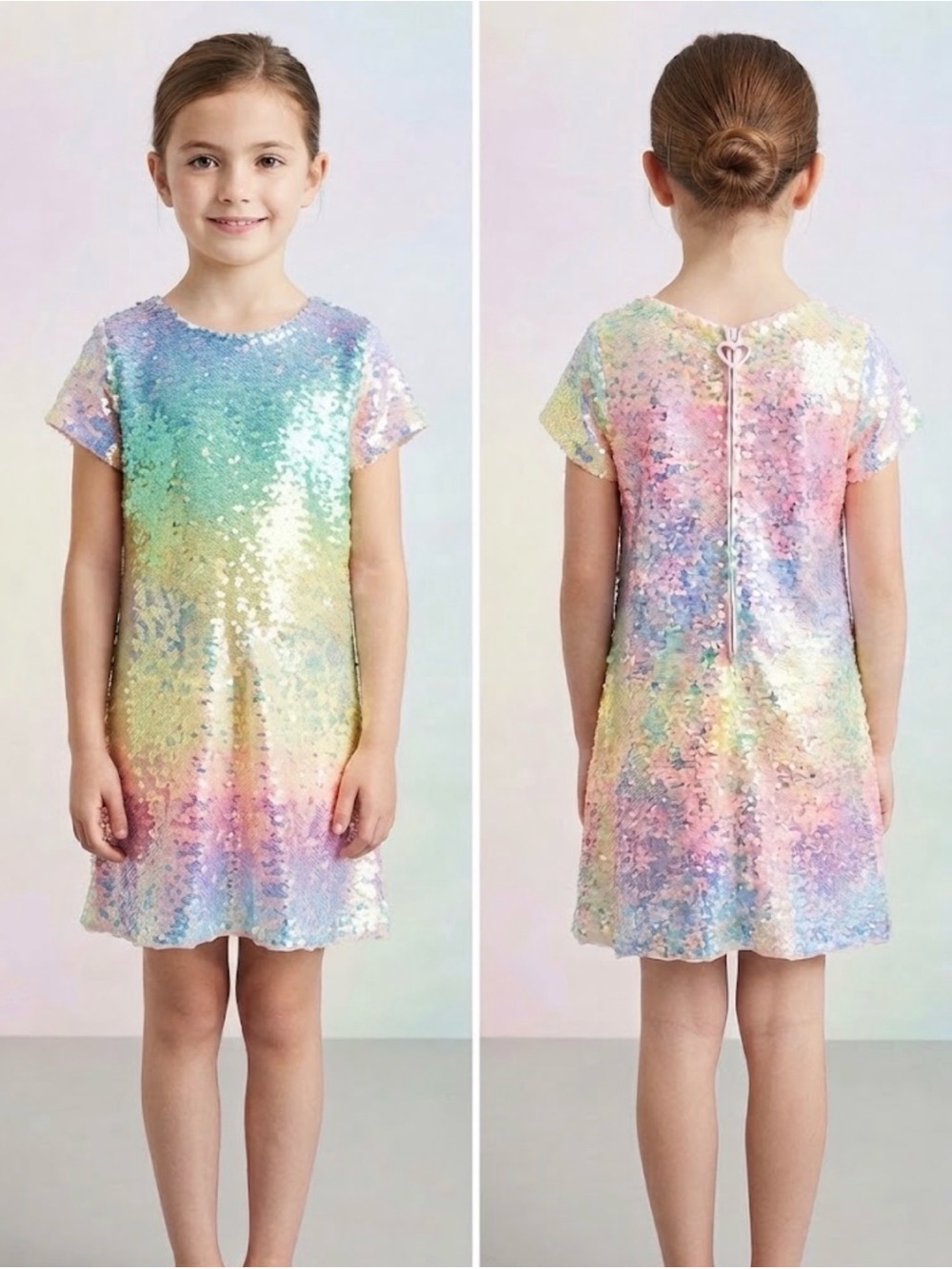 Girls' Pastel Sequin Shift Dress - Multicolor size 8